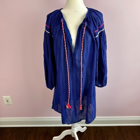 Anthropologie Conditions Apply dress blue tassels long sleeve size S - Picture 6 of 9